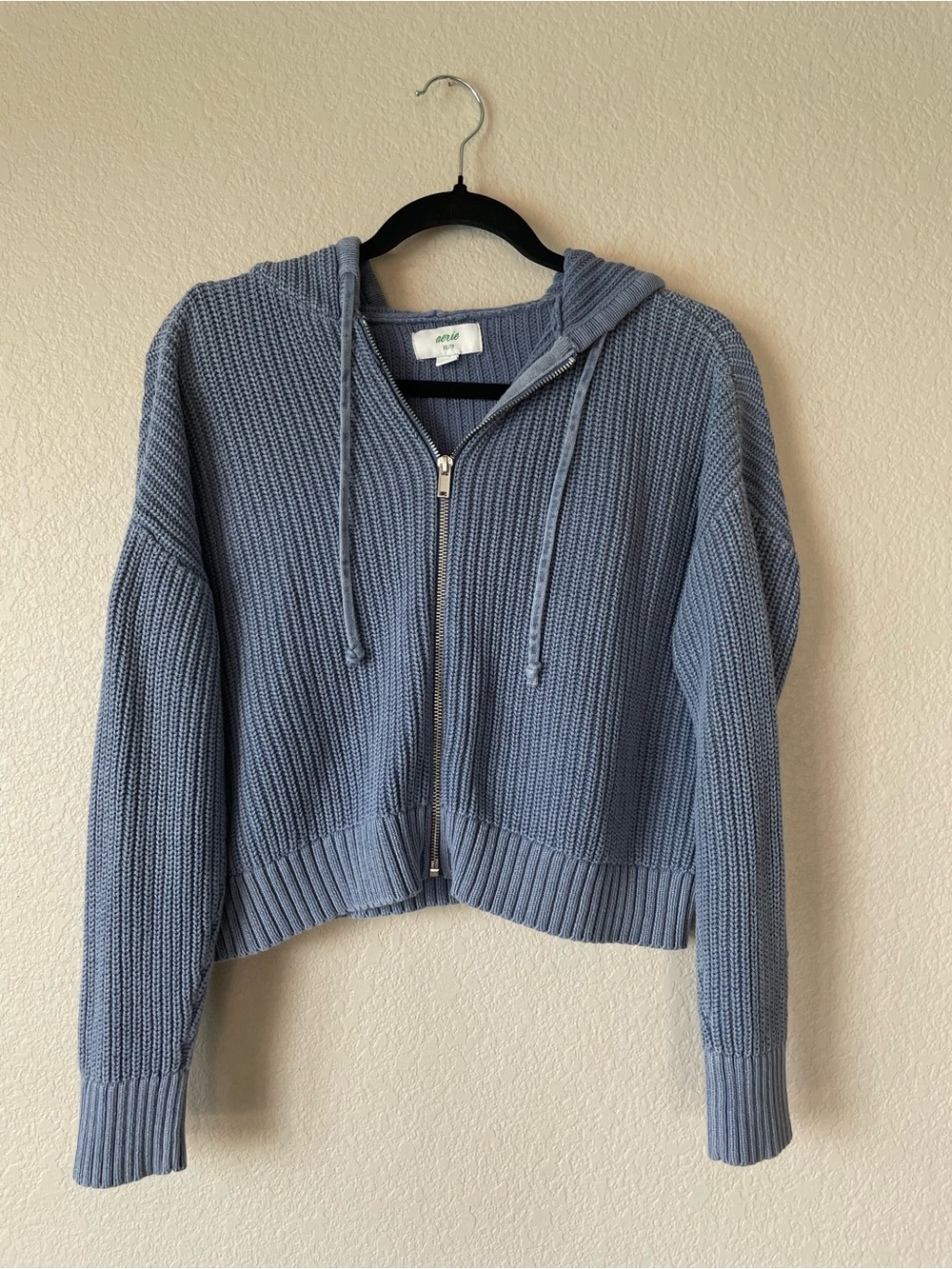 Aerie Cropped Ribbed Knit Full Zip 100% Cotton Sweater XS